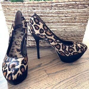 Sam Edelman Women's Fur Leopard Heels Size 9.5